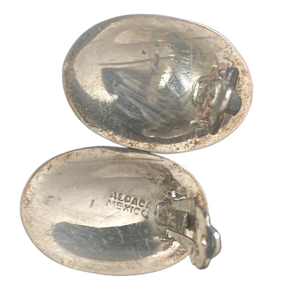 Vintage Alpaca Mexico onyx Abalone mother of pearl silver clip on earrings - Picture 5 of 7